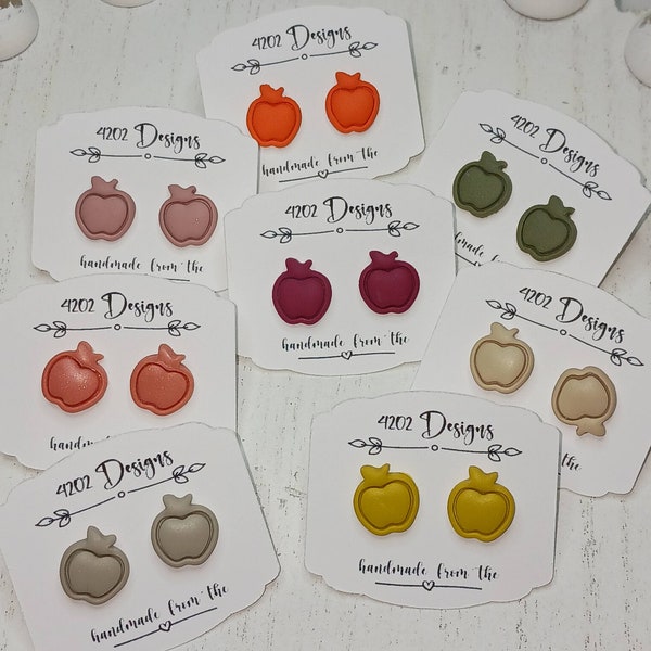 Cute Apple Stud Earrings, Small Clay Apple Stud Earrings, Clay Jewelry, Fruit Earrings, Teachers Gift, Birthday, Stocking Stuffer, Christmas