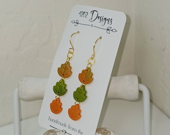 Handmade 3 Leaves Dangle Earrings, Fall Earrings, Halloween Earrings, Leaf Earrings, Pretty Fall Dangle Earrings, Autumn Earrings