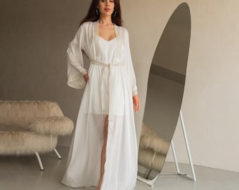 Bata de novia de satén con cola larga, kimono de boda para novia, bata para mujer, bata de fiesta nupcial color marfil