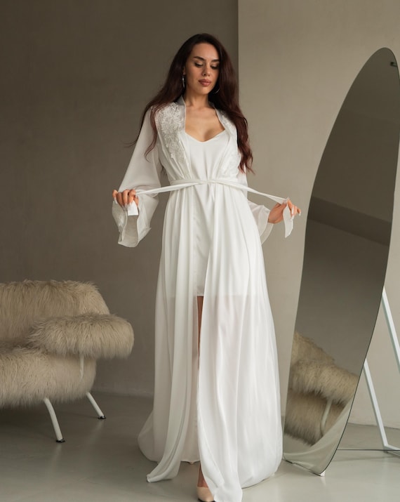 Long Silk Kimono Robe, Wide Sleeves, Plus Size Satin Loungewear