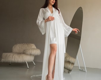 Kimono de seda, bata de satén de seda para mujer