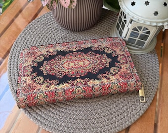 Cartera de brocado vegano hecha a mano: bolso de mano bohemio con cremallera