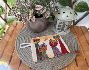Ethnic Cat Tapestry Coin Purse: Handmade Turkish Woven Pouch