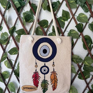 Evil Eye Tote Bag: Turkish Gobelin Fabric Nazar Design