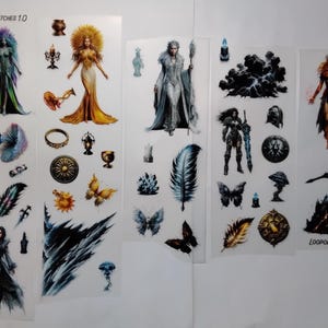 May include: A collection of fantasy-themed stickers featuring elemental witches and related imagery. The stickers include illustrations of female figures, butterflies, feathers, and other mystical elements. The text "ELEMENTAL WITCHES 1.0" and "LOOPOLOGY BY LAURIE" are visible.