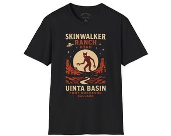 Skinwalker Ranch Moonlight Tee | Vintage UFO Graphic Shirt, Paranormal Cryptid Top, Utah Tourism Softstyle T-Shirt