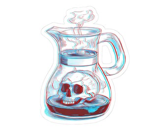 Death Before Decaf Sticker | Skull Coffee Vinyl Decal, Gothic Halloween Laptop Sticker