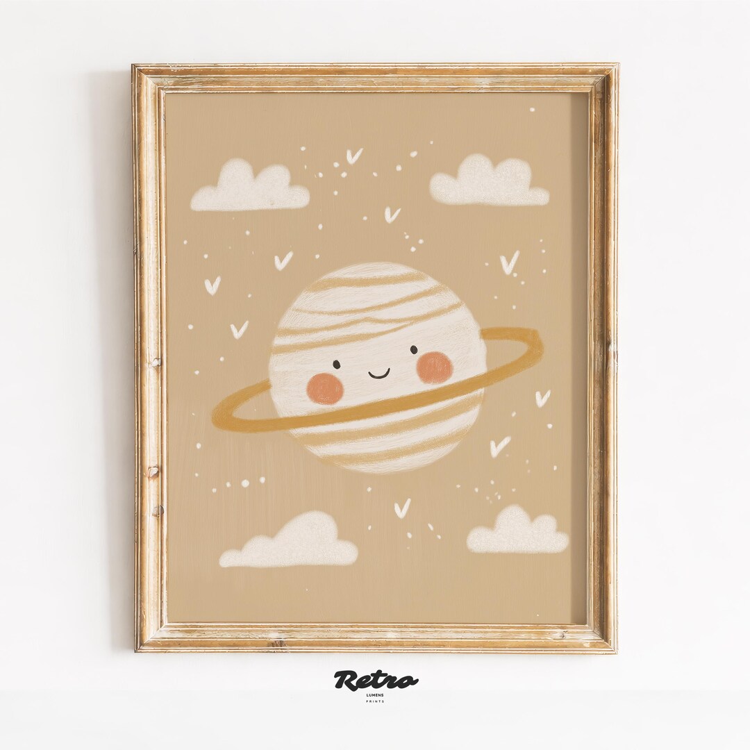 Cute Planet Wall Art Printable, Pastel Illustration, Instant Download ...
