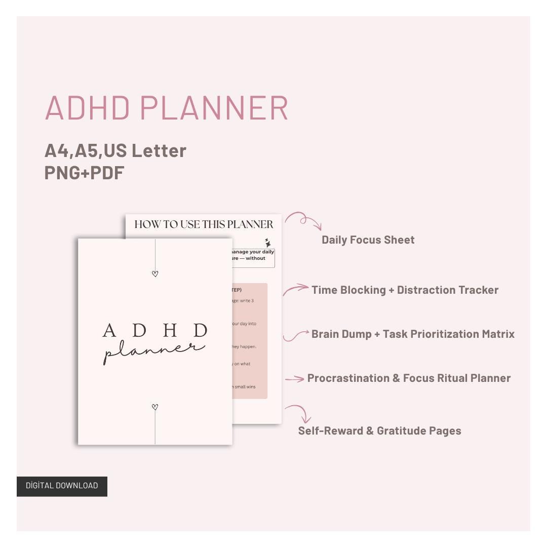 ADHD Daily Planner | Minimal A4 Printable Focus & Time Management ...