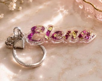 Llavero acrílico personalizado con nombre / Llavero con purpurina personalizado / Bonito adorno para bolso / Regalo para ella / Llavero con nombre personalizado / Regalo de cumpleaños / Rosa