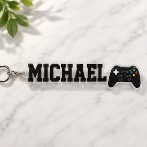 Portachiavi personalizzato con nome da gamer / Portachiavi personalizzato con controller da gioco / Targhetta in acrilico con nome / Regalo per videogiocatori ragazzi / Portachiavi per borsa
