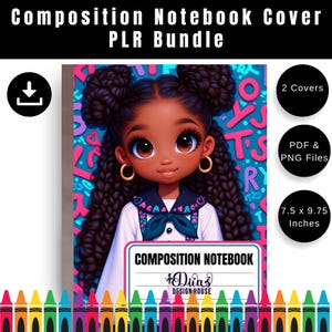 Cute African American Girl Notebook Cover 11 | Printable 7.5x9.75 Composition Book Cover | Back to School Digital Download for Girls