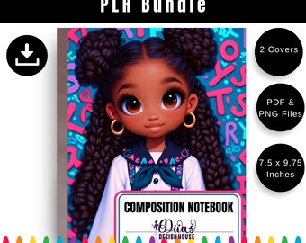 Bonita portada para cuaderno de niña afroamericana (11 unidades) / Portada imprimible para cuaderno de composición de 7,5 x 9,75 / Descarga digital para el regreso a clases para niñas