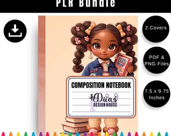 Bonita portada para cuaderno de niña afroamericana (9 unidades) / Portada imprimible para cuaderno de composición de 7,5 x 9,75 / Descarga digital para el regreso a clases para niñas