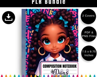 Bonita portada para cuaderno de niña afroamericana (10 unidades) / Portada imprimible para cuaderno de composición de 7,5 x 9,75 / Descarga digital para el regreso a clases para niñas