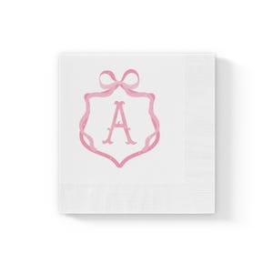 Personalized Bow Napkins, custom napkins for party, pink bow cocktail napkins, pink monogram bow, bow party, personalized birthday napkins