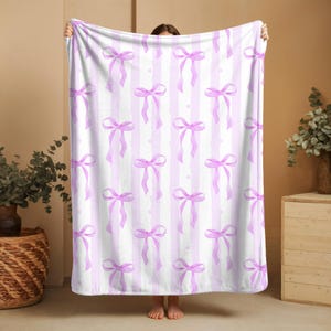 Light Pink Bow Blanket, Velvet Plush Blanket, Pink Blanket for Dorm Room, Pink Bow Throw Blanket, Throw Blanket for Teen Girl, Pink Throw