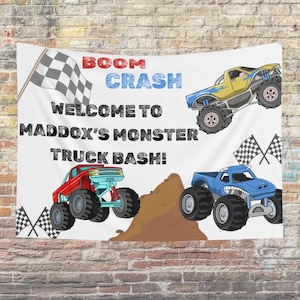 Custom Monster Truck Birthday Banner, Monster Truck Bash, Monster Truck 4th Birthday, Custom birthday banner, custom monster truck name sign