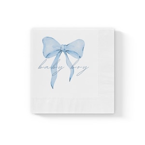 Baby Boy Shower Napkins Pack of 50, blue bow party napkin, blue party supplies, bow party decor blue, boy baby shower, bow party decorations