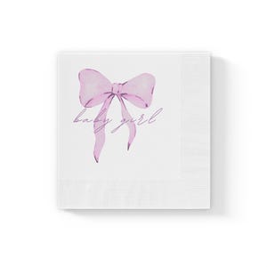 Baby Girl Shower Napkins Pack of 50, pink bow party napkin, pink party supplies, pink bow party decor,girl baby shower, bow party decoration