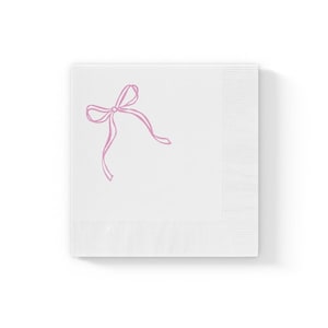 Pink Bow Napkins for girls, Girl&#39;s birthday party, pink bow cocktail napkin, pink bow napkins for baby shower, bachelorette party napkins
