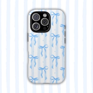 Pretty Blue Bow Phone Case Coquette Phone Case Preppy Blue Bow Light Blue Bow Case for iPhone Samsung Galaxy Google Pixel Baby Blue Bow