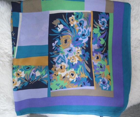 Silkland Multicolored Floral Color Block Silk Scarf - Etsy  display picture 3