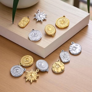 Celestial Charms: Sun, Moon, Star Stainless Steel Pendants
