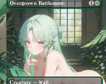 Overgrown Battlement Anime Waifu Proxy Card:  EDH Custom Card