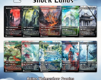 Anime Watercolor Shock Lands  Proxy:  Full Art Proxy Cards