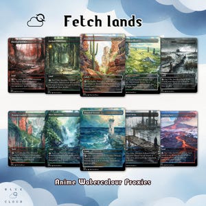 Anime Watercolor Fetch Lands Proxy: MTG EDH Commander Art