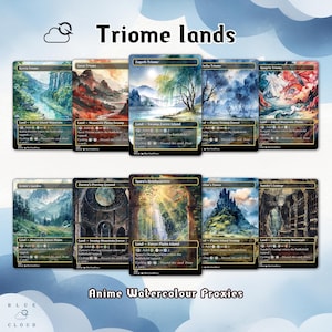 Triome lands pack (10+cards) Anime Watercolor Lands set of 10 - Custom Card Full Art, High Quality proxies - EDH Commander Gift for MTG Fans