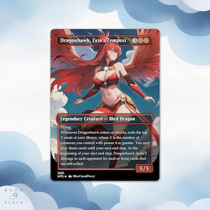 Anime Waifu Proxy Card: Dragonhawk, Fate&#39;s Tempest EDH Commander (Optional Foil Finish)