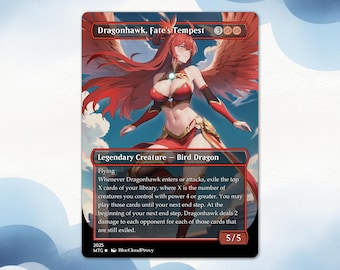 Anime Waifu Proxy Card: Dragonhawk, Fate's Tempest EDH Commander (Optional Foil Finish)