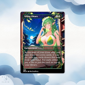 Anime Waifu Sylvan Library Proxy Card: Custom EDH/MTG Gift