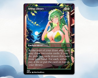 Anime Waifu Sylvan Library Proxy Card: Custom EDH/ Gift