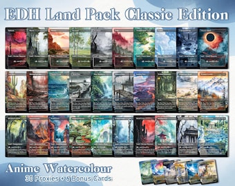 Classic EDH Land Pack (30 Proxies + 6 Bonus Cards) Anime Watercolor Land Proxy Set: Full Art Proxies for Your Commander Decks, English Cards