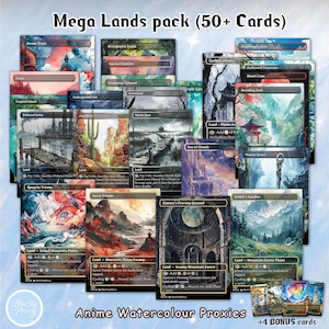 Anime Watercolor Land Proxy Set: (50+ cards) Full Art Proxies for Your Commander Decks, English Cards, Magic Proxy Deck, Land Pack