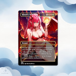 Klauth’s Will Anime Waifu Custom Proxy Card Single Card For EDH Commander Gift For Mtg gamer,mtg gamer gift,Custom Deck Dragons
