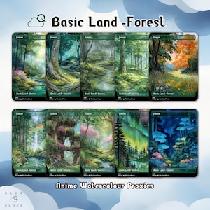 Watercolor Anime Forest Proxy Cards: MTG EDH Commander Set