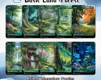 Watercolor Anime Forest Proxy Cards:  EDH Commander Set