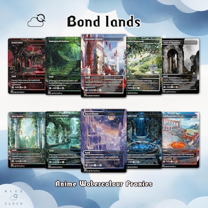 Bond lands pack (10+cards) Anime Watercolor Lands set of 10 - Custom Cards Full Art, High Quality proxies - EDH Commander Gift for MTG Fans