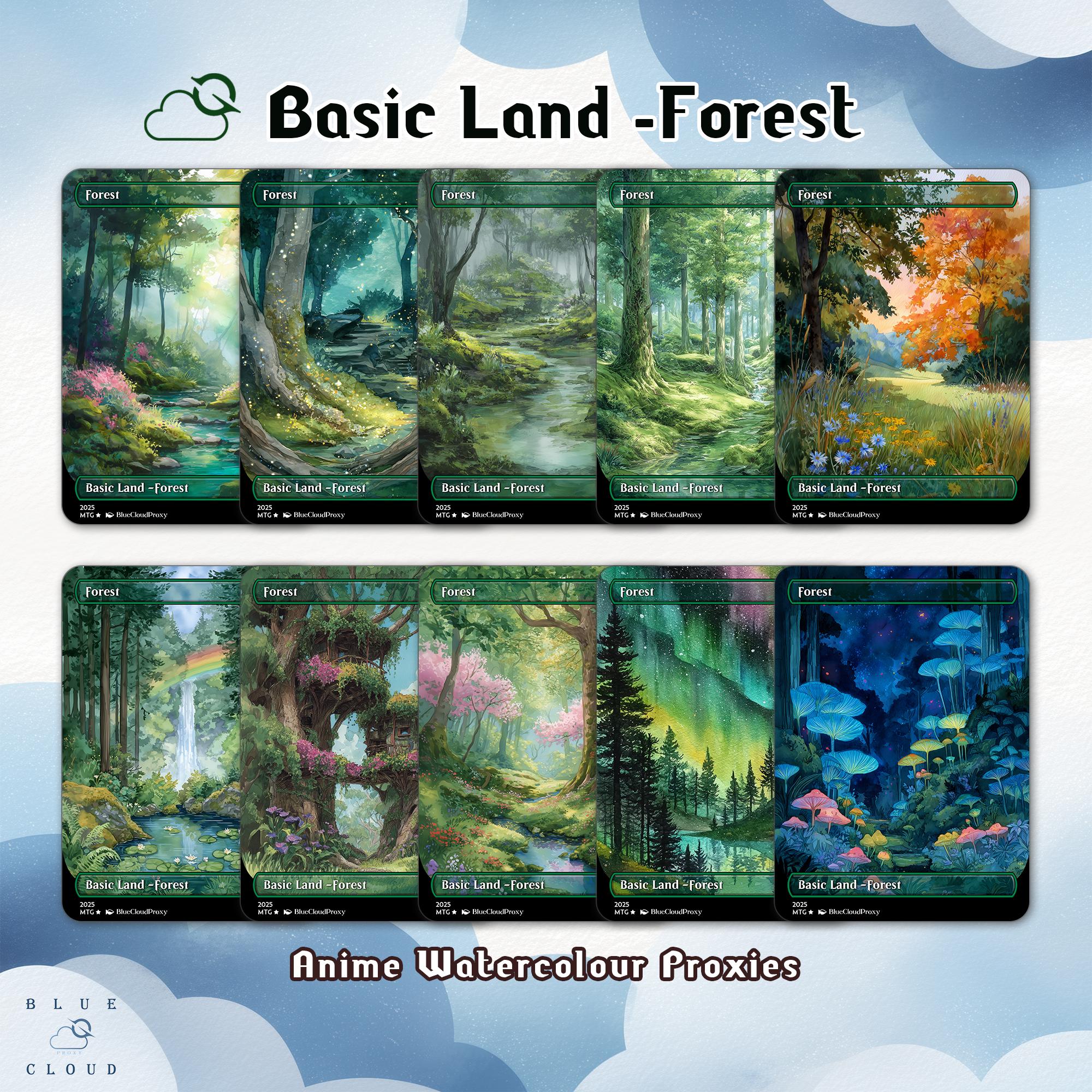 50 Unique Basic Lands Anime Watercolor Art Magic Proxy Cards for Your ...