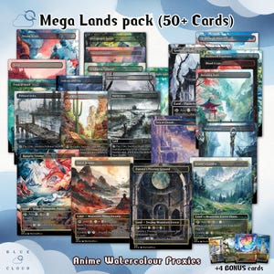 Anime Watercolor MTG Land Proxy Set: EDH Commander Full Art, mtg gamer gift, English High Quality Cards MTG
