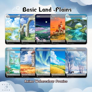 Watercolor Anime Plains Proxy Cards: MTG EDH Commander Set