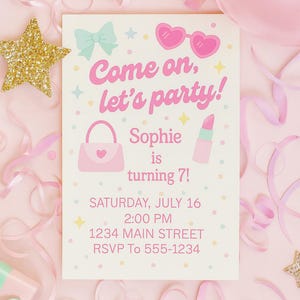 Come On Let’s Party Birthday Invitation | Barbie-Inspired Editable Girl Party Invite | Instant Download | Pink Glam Theme |
