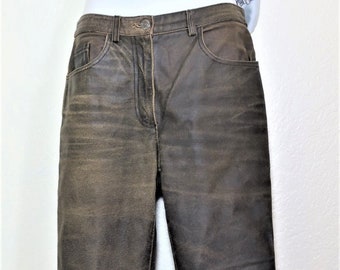 Vintage CHANEL Western Style Calfskin Leather Denim Pants Jeans sz. 36 4 5 6