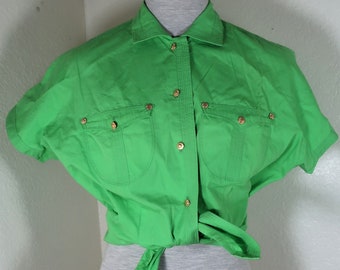 Vintage GIANNI VERSACE Couture Green Cropped Button Blouse Top Small 2 3 4