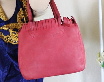 Vintage Salvatore FERRAGAMO Coral Pink Smooth Suede Leather Tote Hand Bag