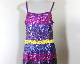 Vintage Unbranded Sequins Purple Yellow Spaghetti Evening Gown Dress Dancing 7 8 9 M L